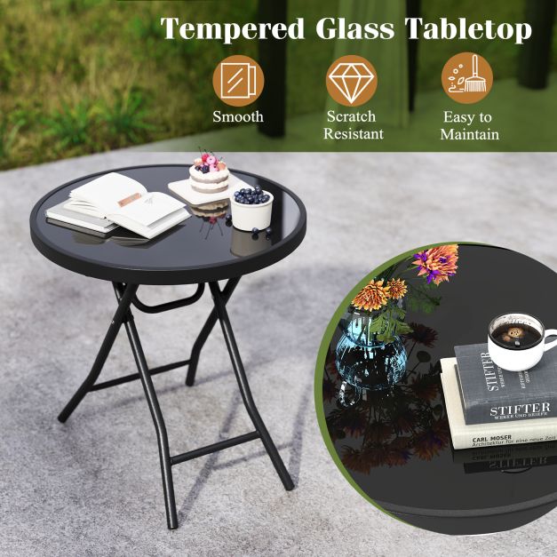 18 Inch Folding Side Table Patio Round Compact Coffee Table-Black
