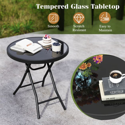 18 Inch Folding Side Table Patio Round Compact Coffee Table-Black
