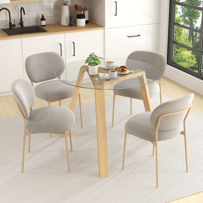36 Inches Round Glass Dining Table for 4 with Rubber Wood Frame-Natural