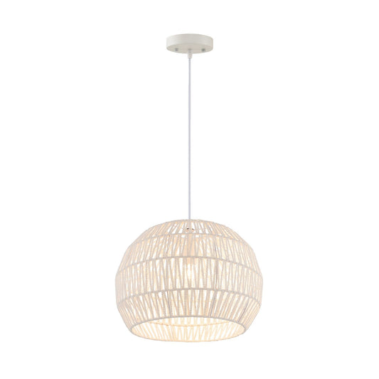 Round Paper Pendant Ceiling Light with Adjustable Hanging Rope-Beige