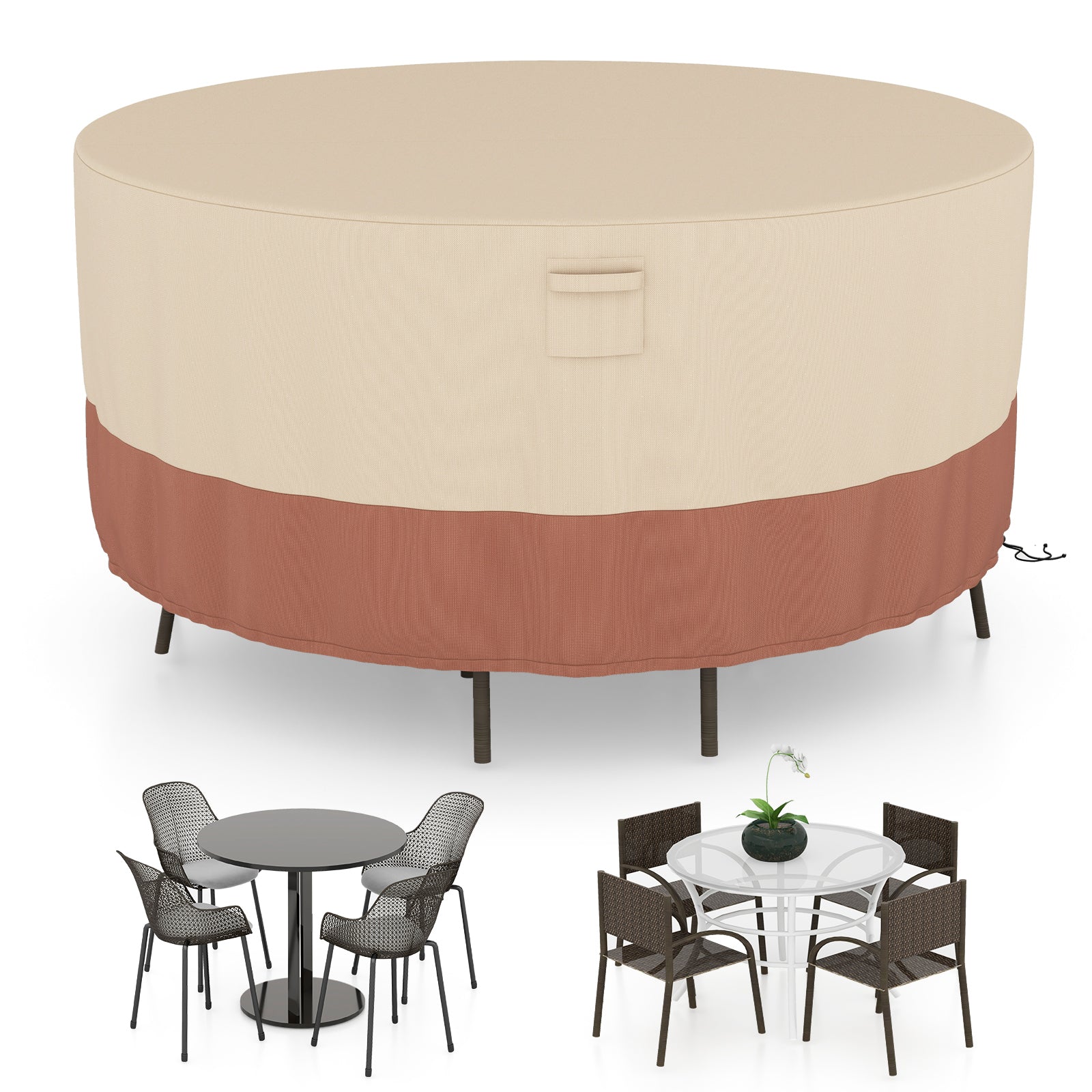 158/181/213 CM Round Patio Furniture Cover-Beige-S