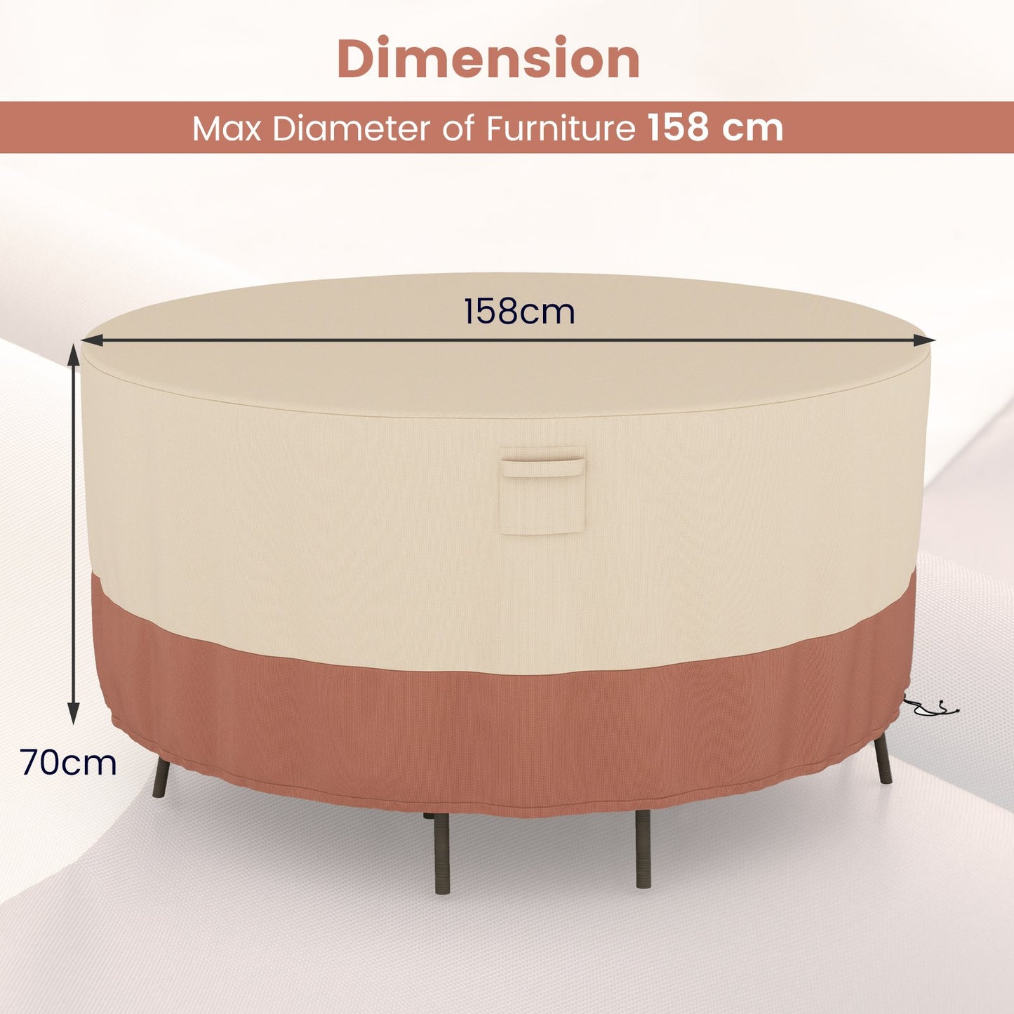 158/181/213 CM Round Patio Furniture Cover-Beige-S