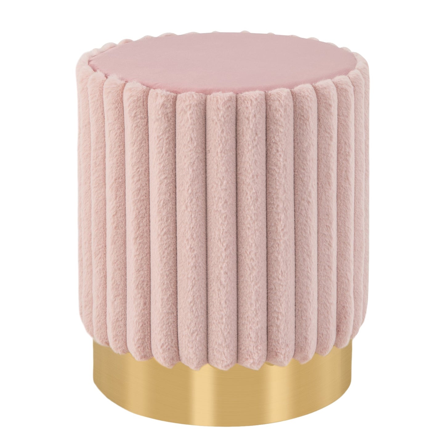 Upholstered Footrest Stool with Decorative Vertical Tufting and Heavy-duty Metal Base-Pink