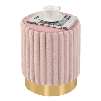 Upholstered Footrest Stool with Decorative Vertical Tufting and Heavy-duty Metal Base-Pink