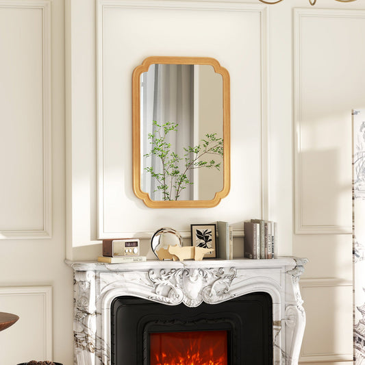 Rounded Corner Arch Wall Mirror for Bathroom Living Room-Natural