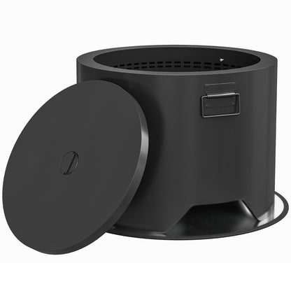 Outsunny Outdoor Round Fire Pit with Lid and Fire Poker - Black