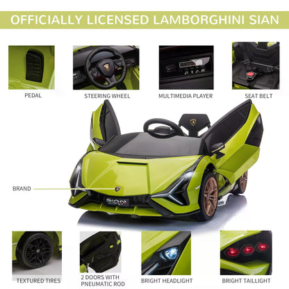 HOMCOM Lamborghini Sian Licensed 12V Kids Electric Ride On Car 2 Motors Toy Car with Remote Control Music Lights MP3 for 3-5 Years Green