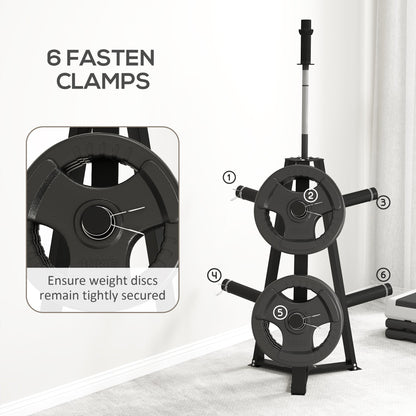 SPORTNOW Weight Tree Weight Rack for 5cm Weight Plates and Barbell Bar with 6 Fasten Clamps, 300kg Capacity