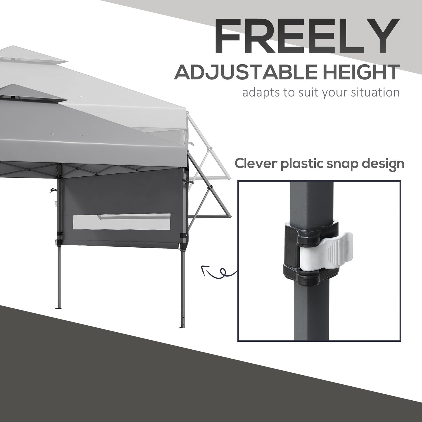 5 x 3(m) Pop Up Gazebo With Extend Dual Awnings 1 Person Easy up Marquee Party Tent with 1-Button Push, Height Adjustable Instant Shelter - Grey