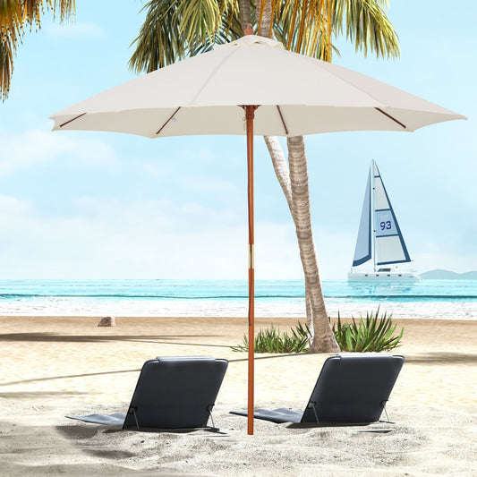 Outsunny 2,5 m Parasol ogrodowy, parasol ogrodowy na targowisko z drewnianym drążkiem i 8 żebrami z włókna szklanego, okrągły daszek przeciwsłoneczny, kremowy