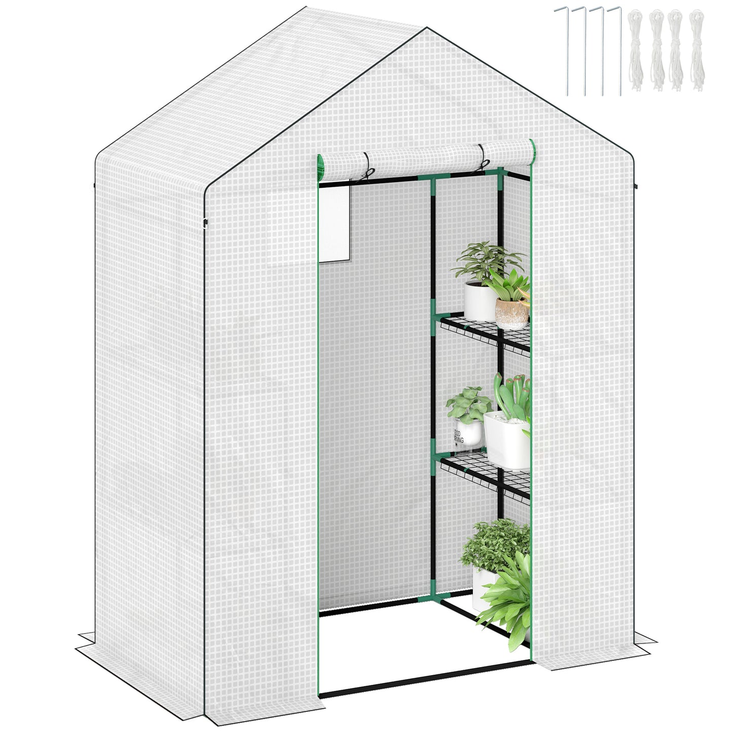 Outsunny 143 x 74cm Walk-In Greenhouse z półkami - biały
