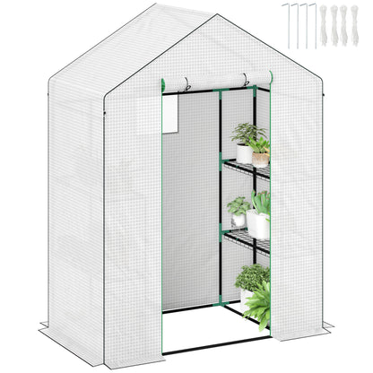 Outsunny 143 x 74cm Walk-In Greenhouse z półkami - biały
