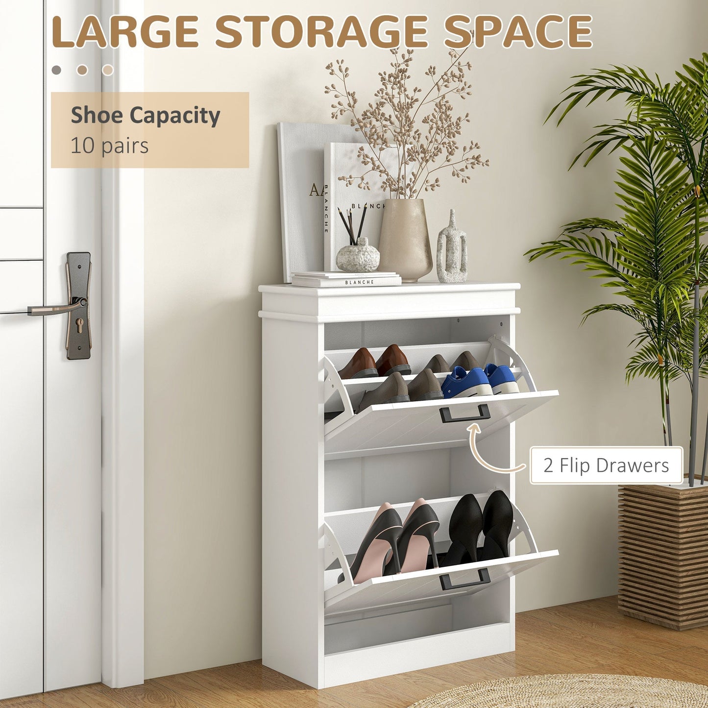 HOMCOM Two-Drawer Minimalistic 10-Shoe Cabinet - White