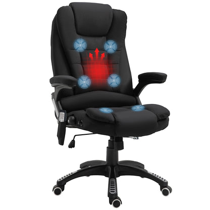 Vinsetto Massage Recliner Chair Heated Office Chair with Six Massage Points Linen-Feel Fabric 360¡ Swivel Wheels Black