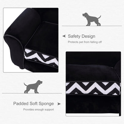 PawHut Dog Sofa Chair with Legs, Pet Couch with Soft Cushion Removable Cover for Small Dogs Cats, Black, 73.5 x 41 x 33 cm