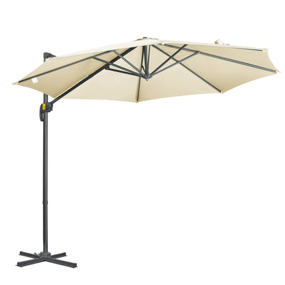 Outsunny 3 x 3(m) Parasol wysięgnikowy z podstawą krzyżową, parasol ogrodowy z obrotem 360√Ç¬∞, korbą i pochyleniem do użytku na zewnątrz, na patio, kremowo-biały