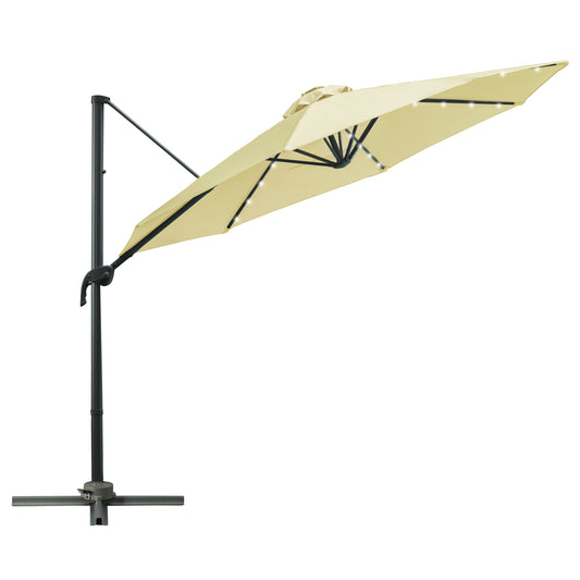 Outsunny 3(m) LED Cantilever Parasol ogrodowy z podstawą i lampami solarnymi beżowy