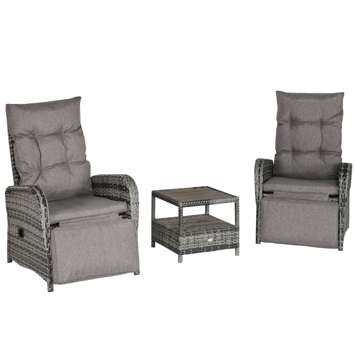 Outsunny 2 Seater Patio Rattan Wicker Chaise Lounge Sofa Set w/ Cushion for Patio Yard Porch