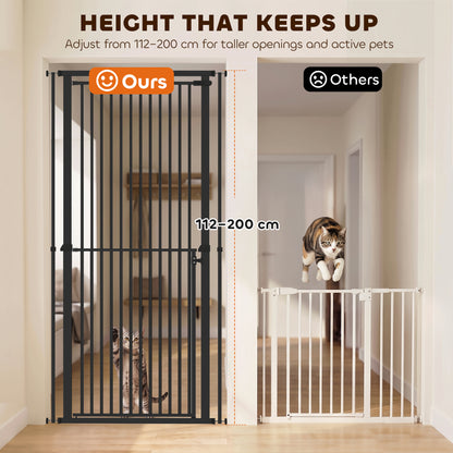 PawHut Extra Tall Pet Gate, Baby Gate w/ 112-200cm Adjustable Height, Two-Way Open, No-Drill, Fits 76-80cm & 81-85cm Door Black