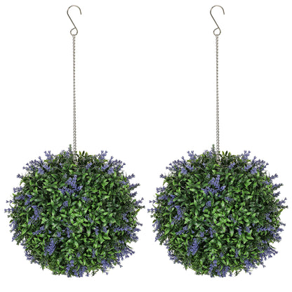 HOMCOM Zestaw 2 sztucznych roślin Topiary Balls, sztuczne rośliny dekoracyjne z ochroną UV, sztuczne rośliny do dekoracji wnętrz i na zewnątrz, 27 cm, fioletowy