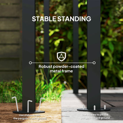 Outsunny 2,4 x 2,4 m Pergola ścienna z powłoką PA i metalową ramą, UPF30+, altana ogrodowa, wiatroodporna zewnętrzna osłona przeciwsłoneczna do ogrodu, tarasu, ciemnoszara
