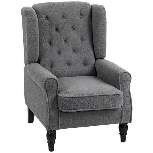 HOMCOM Teddy Fleece Retro Wingback Chair - Grey