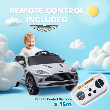AIYAPLAY Aston Martin DBX Elektryczny samochód dla dzieci na licencji, zasilany akumulatorem, 12 V, z oświetleniem i klaksonem, szary