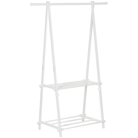 HOMCOM Minimalistyczny składany regulowany wieszak na ubrania z 2 półkami 107,5L x 45W x 150H cm Meble do przedpokoju i przedpokoju - biały