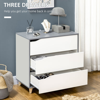 3 Drawer Chest Storage Cabinet Unit with Pine Wood Legs for Bedroom, Living Room, 75cmx42cmx75cm, White