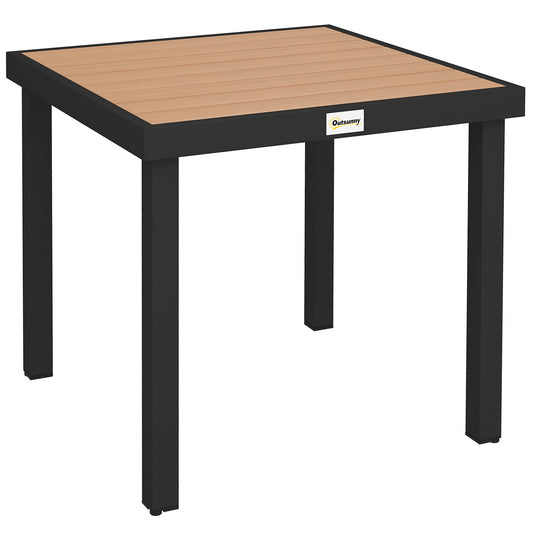 Outsunny 78 cm Garden Dining Table for 4 People, Square Outdoor Coffee End Side Table with Aluminium Legs, Natural Wood Finish