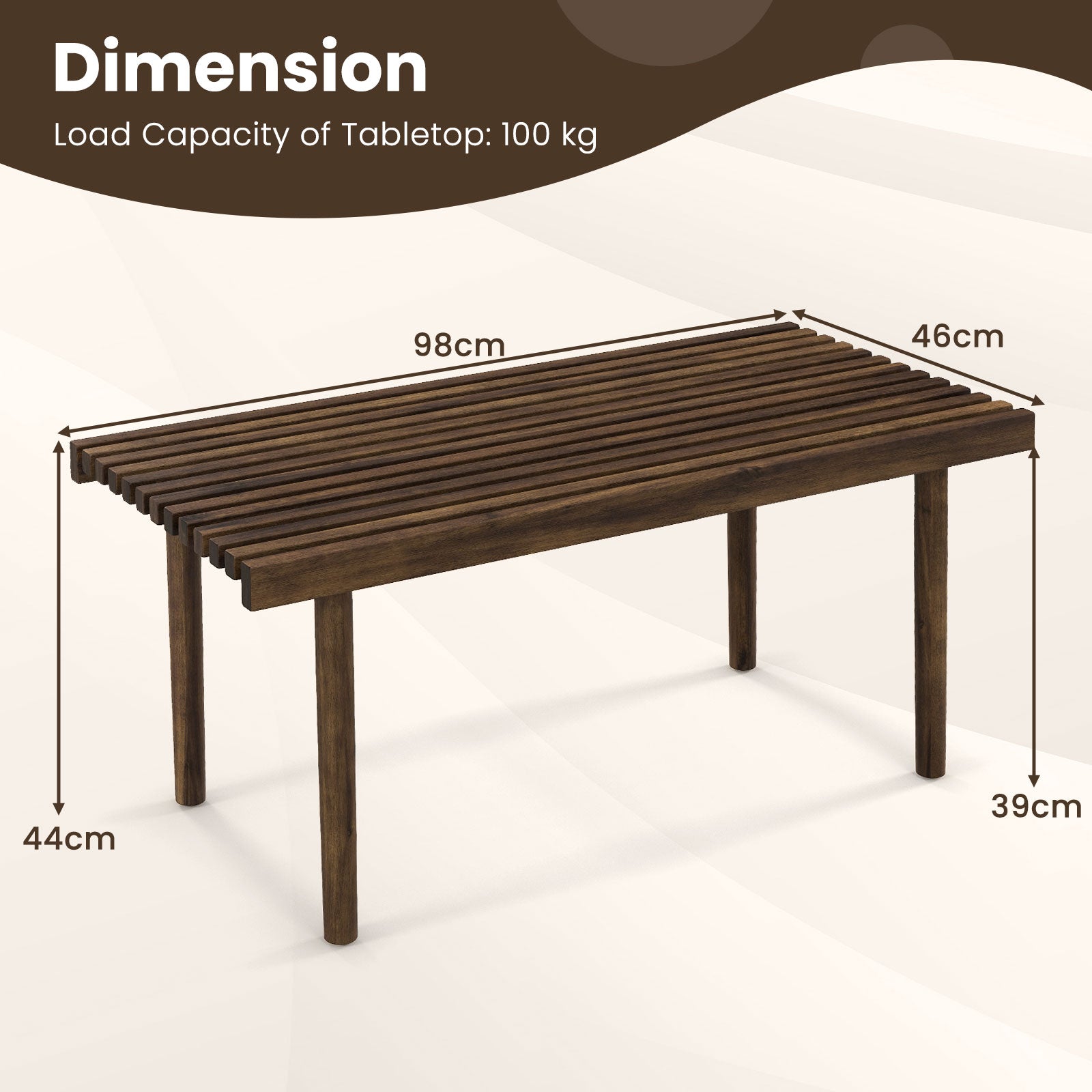Rubber Wood Coffee Table with Slatted Tabletop