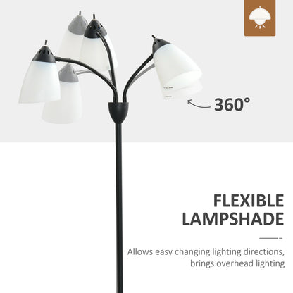 Lampa stojąca HOMCOM Arc Tree z 3 regulowanymi, obrotowymi światłami, do sypialni i salonu, industrialna lampa stojąca ze stalową ramą, 155 cm, czarna