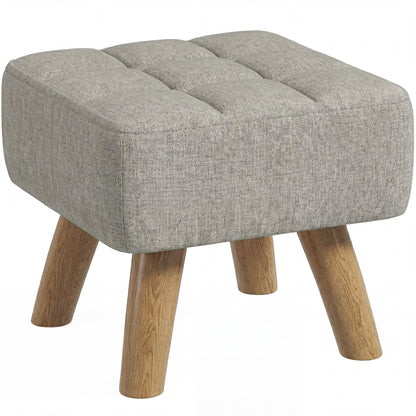 HOMCOM Linen-Look Square Padded Footstool - Light Brown