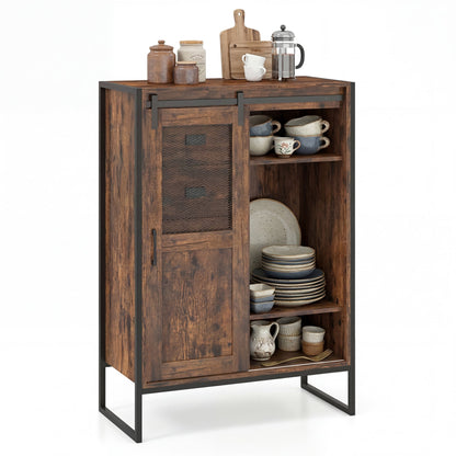 Rustic Storage Organizer with Sliding Door 5 Drawers and Adjustable Shelves for Bathroom-Rustic Brown