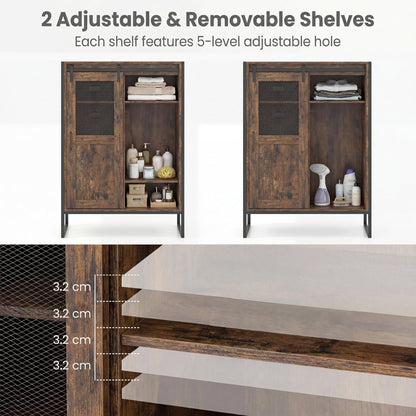 Rustic Storage Organizer with Sliding Door 5 Drawers and Adjustable Shelves for Bathroom-Rustic Brown