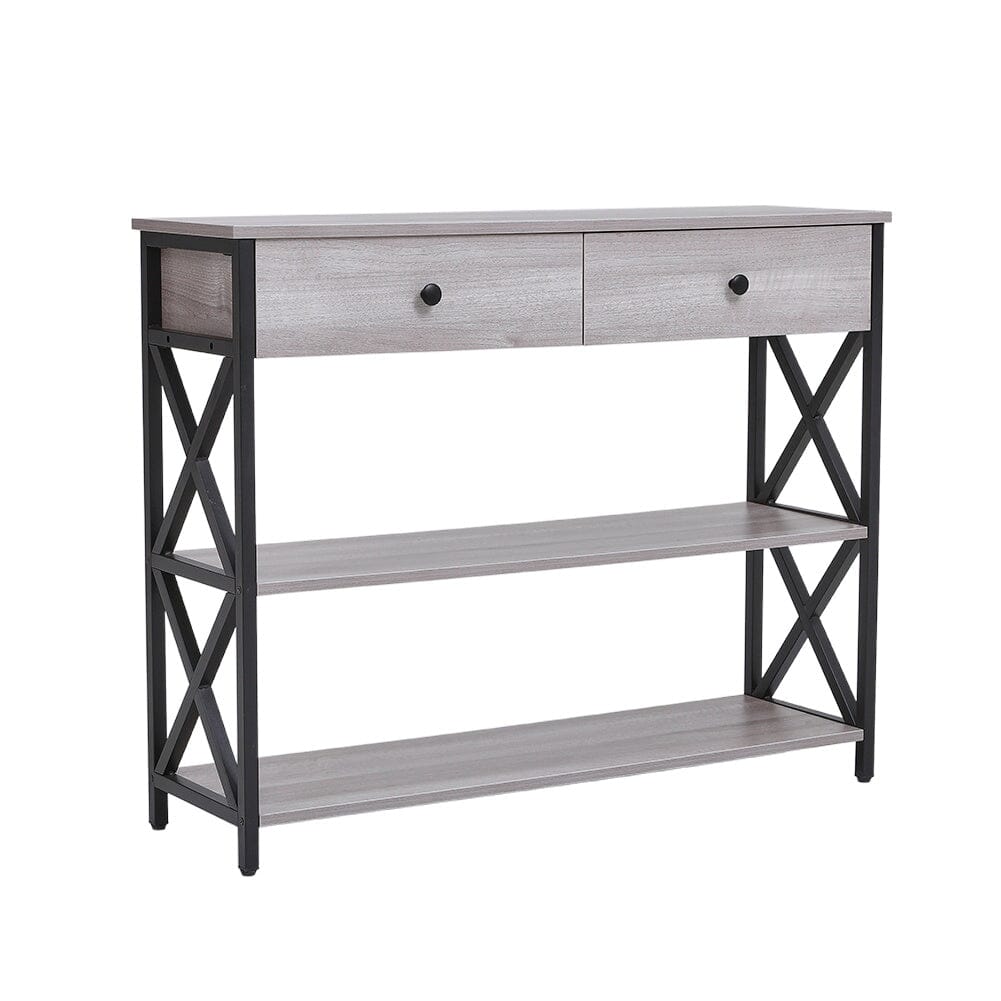 100 cm W Rustic Grey Narrow Wooden Console Table with Drawers