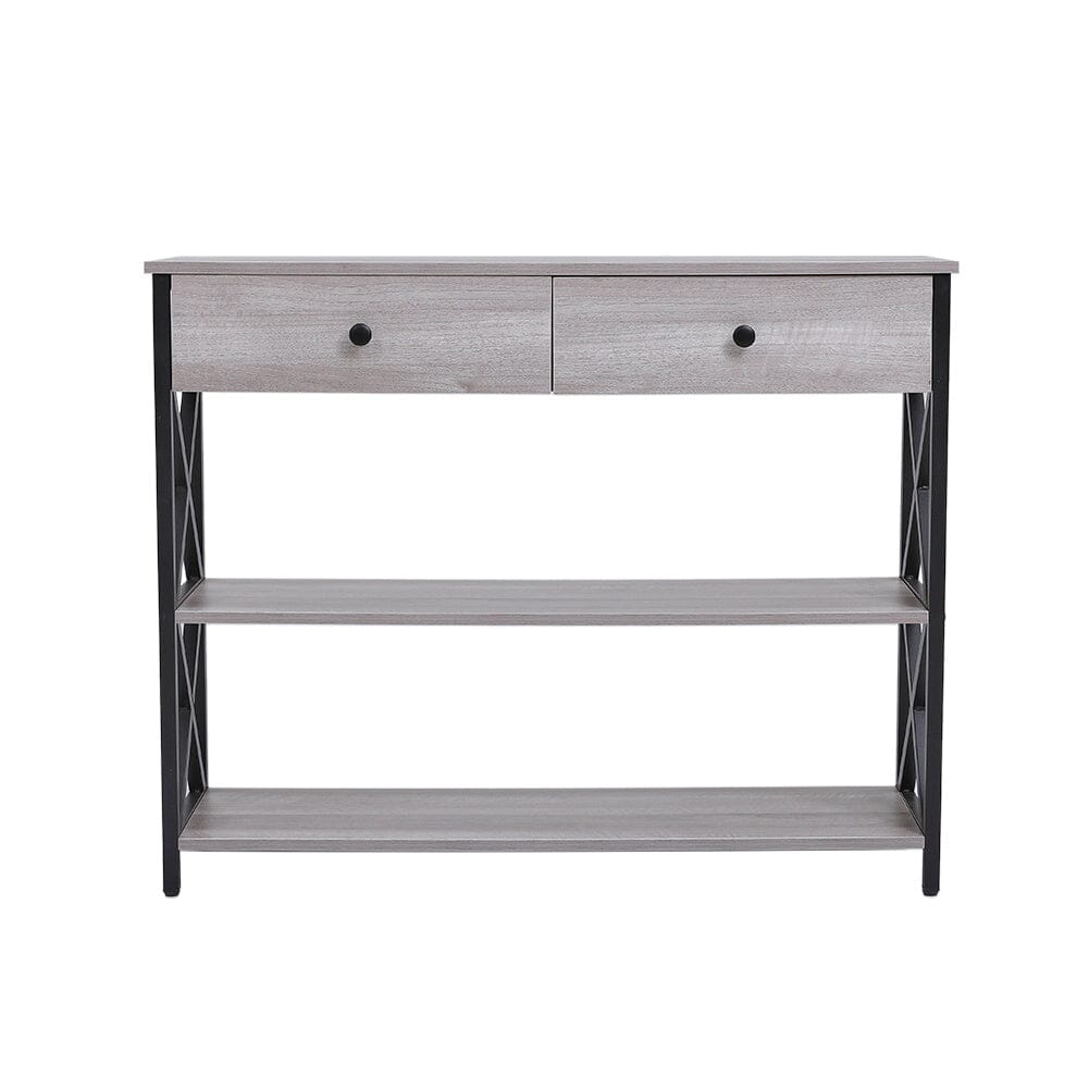 100 cm W Rustic Grey Narrow Wooden Console Table with Drawers