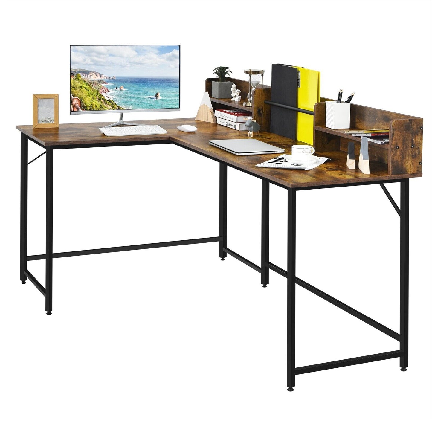 Industrial L-Shaped Corner Computer Desk-Rustic Brown