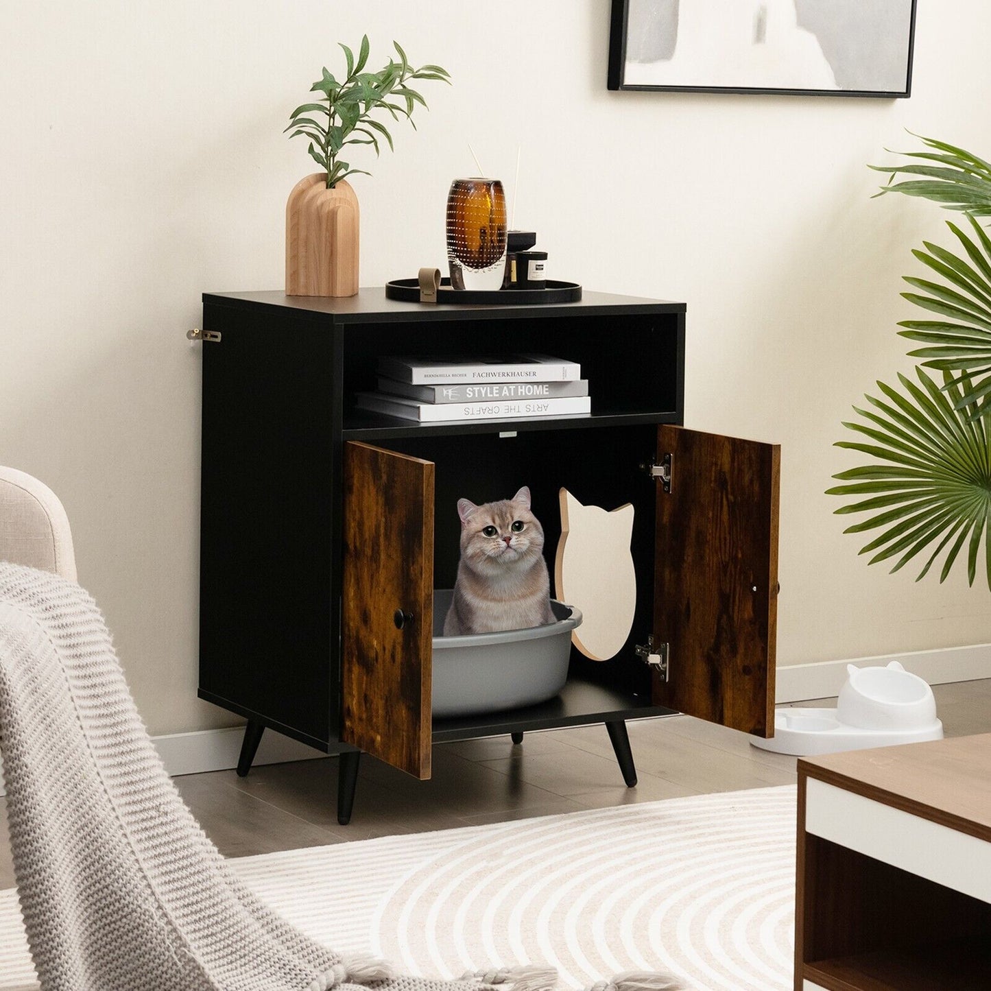 Modern Enclosure Cat Litter Box with Entry-Natural