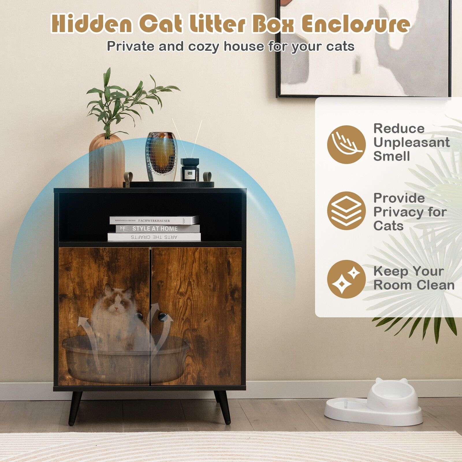 Modern Enclosure Cat Litter Box with Entry-Natural