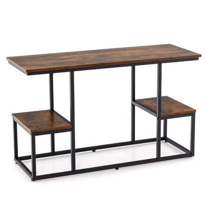 Rustic TV Console Table Industrial Sofa Table with Open Storage Shelves-Rustic Brown