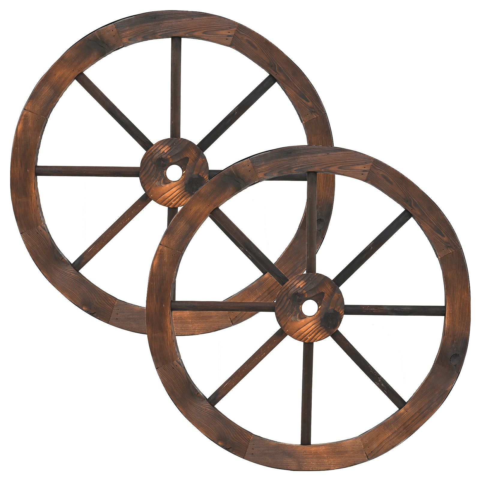 2 Pieces Rustic Wood Wagon Wheels for Party Bar Garage Home Garden