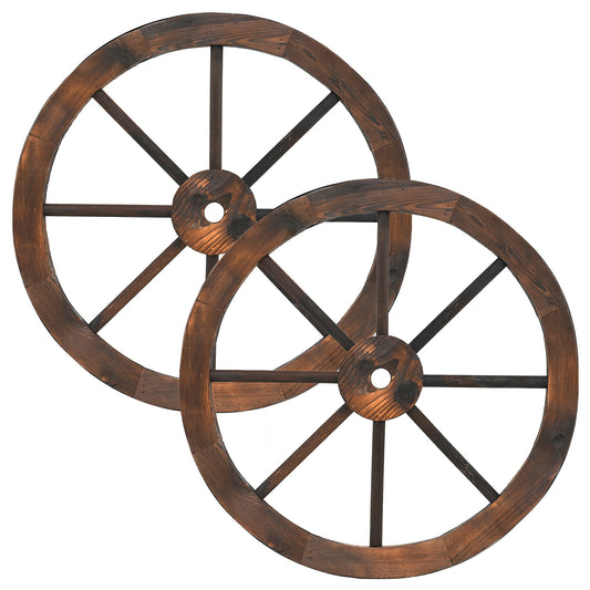 2 Pieces Rustic Wood Wagon Wheels for Party Bar Garage Home Garden