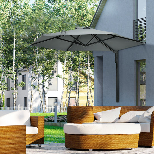 Outsunny 2,5 m Parasol ścienny, ręcznie pchany parasol ogrodowy z daszkiem obrotowym o 180 stopni na werandę, taras, do ogrodu, 250 cm, szary