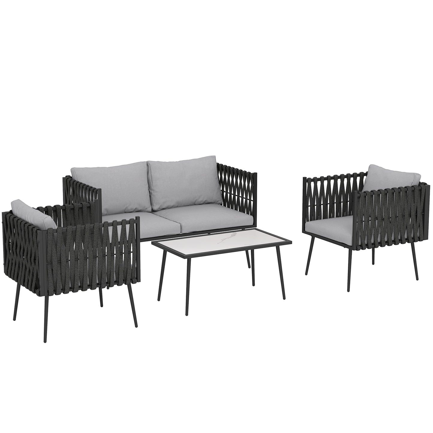 Outsunny 4-Piece Garden Furniture Set with Cushions - Light Grey