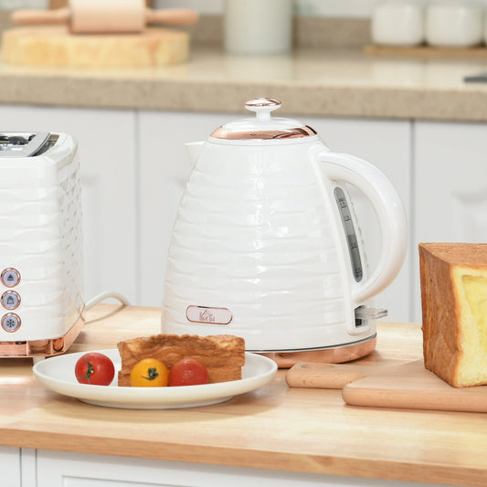 HOMCOM Electric Kettle, 1.7L, Fast Boil, 3kW Water Kettle with Removable Washable Anti-scale Filter, Auto Shut-off, 360¡ Swivel, BPA Free, Cream White Water Ripple Texture