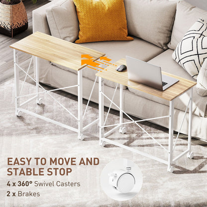 HOMCOM 80 cm Folding Desk on Wheels - Natural Tone