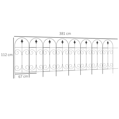 Outsunny Decorative Garden Fencing, 8PCs 44in x 12.5ft Outdoor Picket Fence Panels, Rustproof Metal Wire Landscape Flower Bed Border Edging, Black