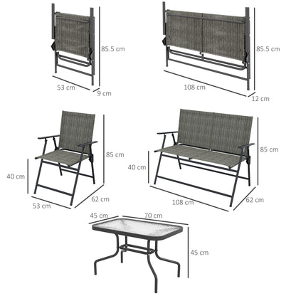 Outsunny Outdoor√Ç 4-częściowy zestaw mebli ogrodowych z oddychającą siateczkową tkaniną√Ç Siedzisko i oparcie,√Ç Zestaw ogrodowy z dwoma składanymi fotelami, √Ç sofą dwuosobową i √Ç szklanym√Ç blatem√Ç stolikiem, mieszany brąz