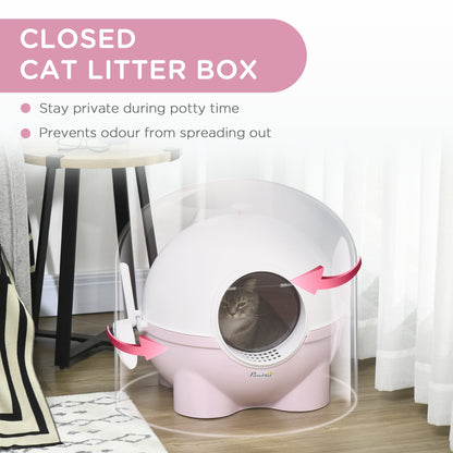 PawHut Large Cat Litter Box, with Scoop, Front Entrance, 53 x 51 x 48cm - Pink